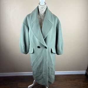 Zara Seafoam Green Wool Alpaca Winter Coat Long Oversized Women’s XS Italian